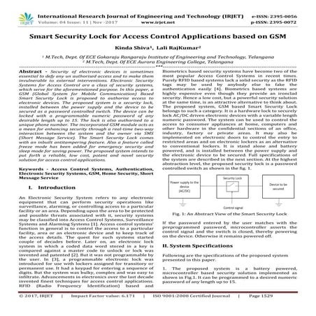 Smart Security Lock for Access Control Applications based on GSM