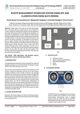 Waste Management Overflow System using IoT and Classification using Data Mining