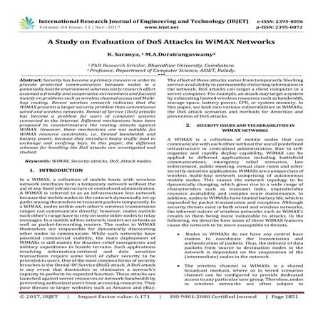 A Study on Evaluation of DoS Attacks in WiMAX Networks