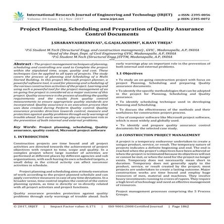 Project Planning, Scheduling and Preparation of Quality Assurance ...