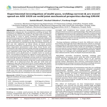 Experimental Investigation of Multi-Pass, Welding Current & Arc Travel Speed ...