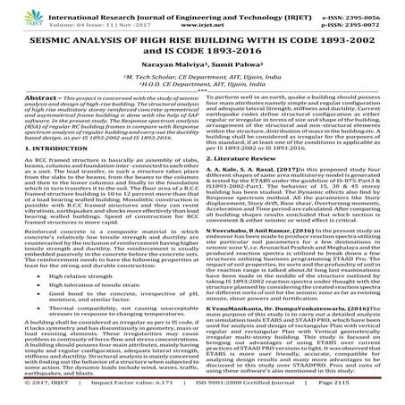 Seismic Analysis of High Rise Building with is Code 1893-2002 and is Code 189...