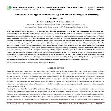 IRJET-Reversible Image Watermarking Based on Histogram Shifting Technique
