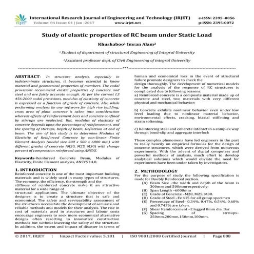 Study of elastic properties of RC beam under Static Load