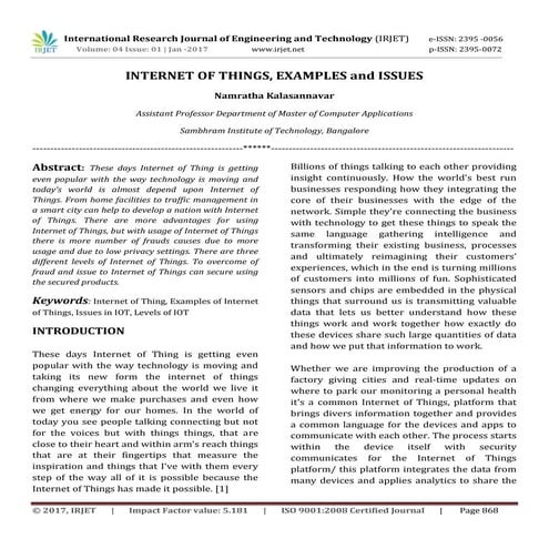 Internet of Things, Examples and Issues