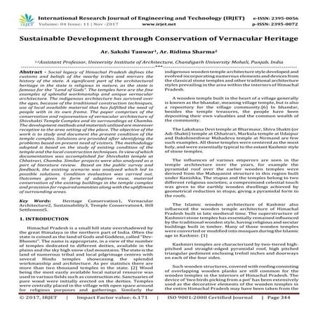 Sustainable Development through Conservation of Vernacular Heritage