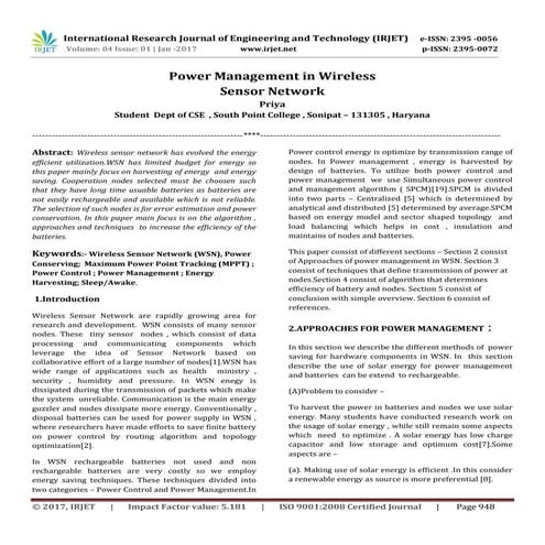Power Management in Wireless  Sensor Network