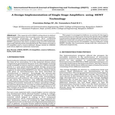 IRJET- 	  A Design Implementation of Single Stage Amplifiers  using  HEMT Tec...