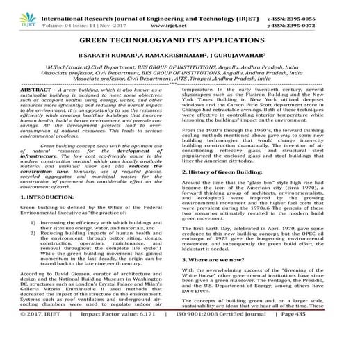 Green Technology and its Applications