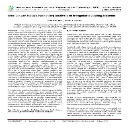 Non-Linear Static (Pushover) Analysis of Irregular Building Systems