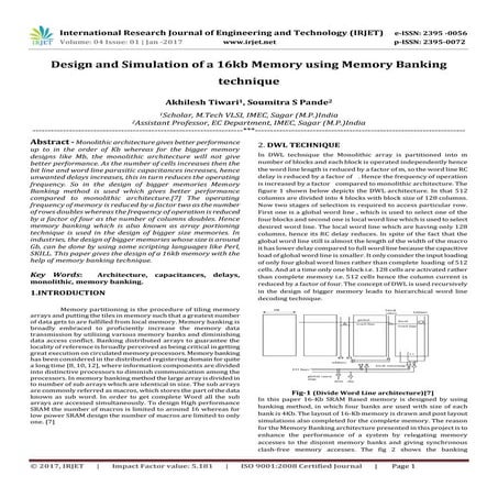 Design and Simulation of a 16kb Memory using Memory Banking technique