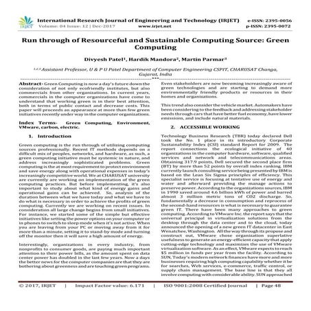 Run through of Resourceful and Sustainable Computing Source: Green Computing