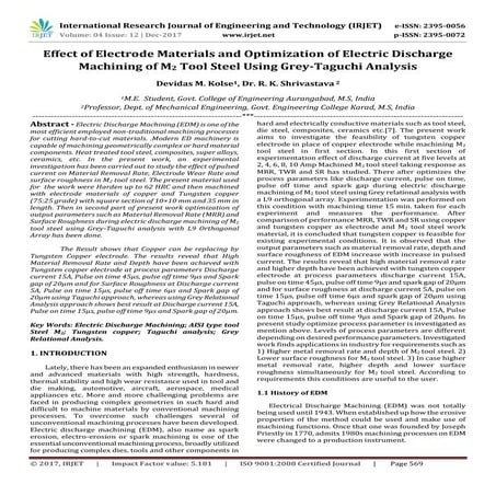 Effect of Electrode Materials and Optimization of Electric Discharge Machinin...