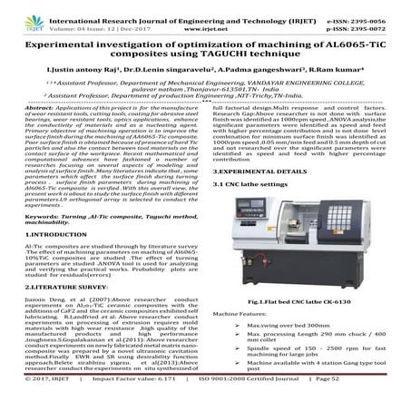Experimental Investigation of Optimization of Machining of AL6065-TiC Composi...