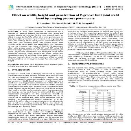 Effect on Width, Height and Penetration of V-Groove Butt Joint Weld ...