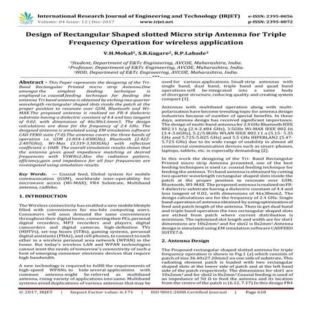 Design of Rectangular Shaped Slotted Micro Strip Antenna for Triple Frequency...