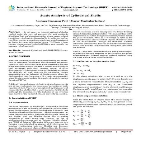 Static Analysis of Cylindrical Shells