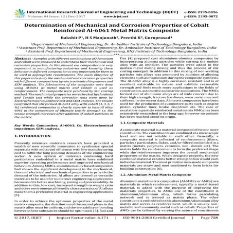Determination of Mechanical and Corrosion Properties of Cobalt Reinforced Al-...