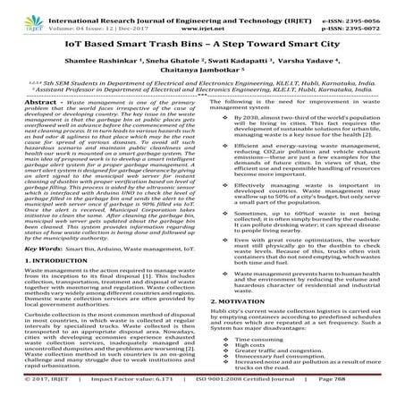 IoT Based Smart Trash Bins – A Step Toward Smart City