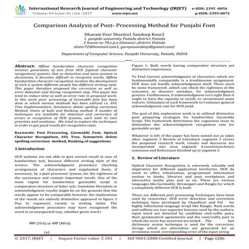 Comparison Analysis of Post- Processing Method for Punjabi Font