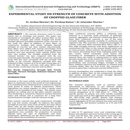 Experimental Study on Strength of Concrete with Addition of Chopped Glass Fiber