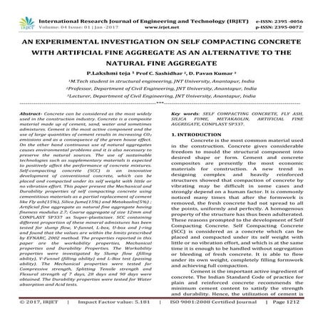 An Experimental Investigation on Self Compacting Concrete with Artificial Fin...