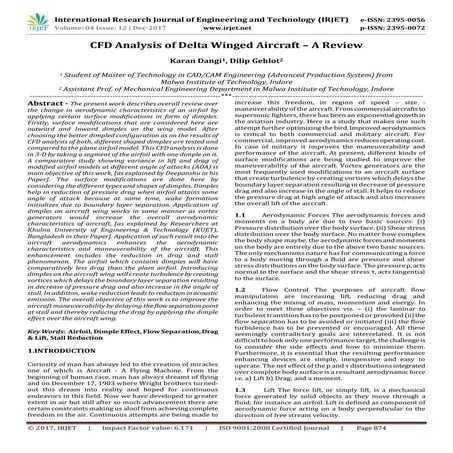 CFD Analysis of Delta Winged Aircraft – A Review