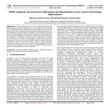 FEM Analysis of Stress Predication of Aluminum Wire Rod in Drawing Operation