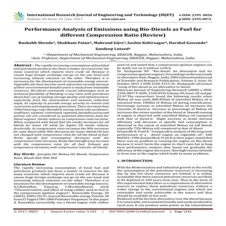 Performance Analysis of Emissions using Bio-Diesels as Fuel for different Com...