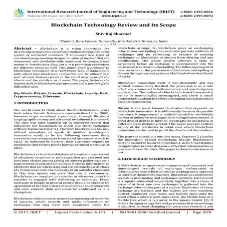 Blockchain Technology Review and Its Scope