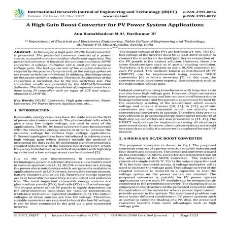 A High Gain Boost Converter for PV Power System Applications