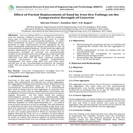 Effect of Partial Replacement of Sand by Iron Ore Tailings on the ...