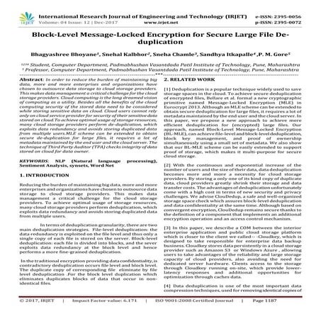 Block-Level Message-Locked Encryption for Secure Large File De-duplication