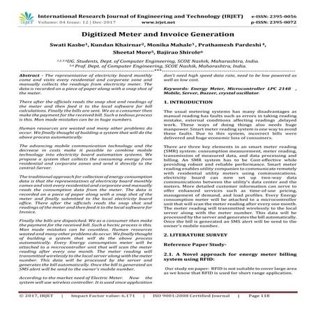 Digitized Meter and Invoice Generation
