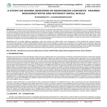 A Study on Seismic Response of Reinforced Concrete Framed Buildings with and ...