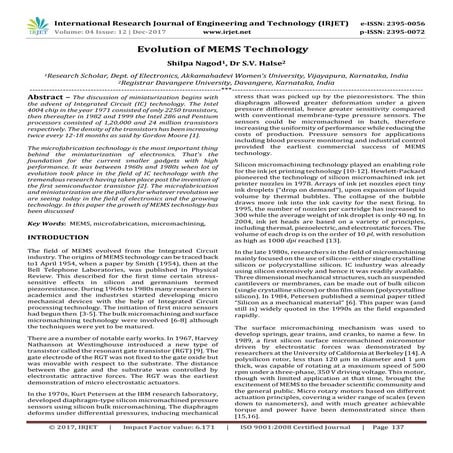 Evolution of MEMS Technology