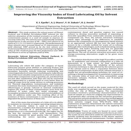 Improving the Viscosity Index of used Lubricating Oil by Solvent Extraction