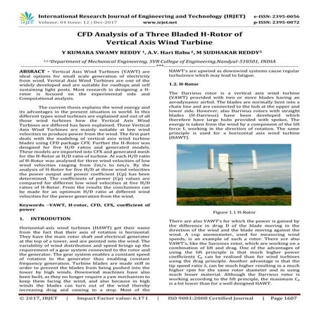 CFD Analysis of a Three Bladed H-Rotor of Vertical Axis Wind Turbine | PDF