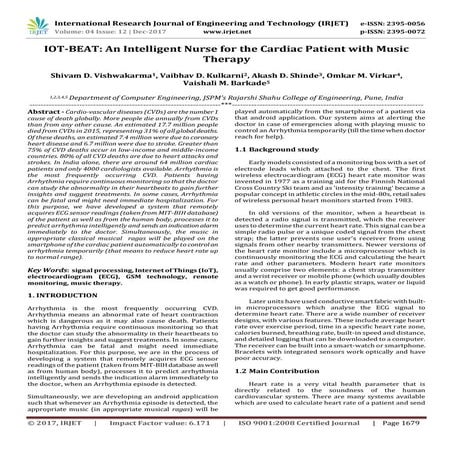 Irjet v4 i12308IOT-BEAT: An Intelligent Nurse for the Cardiac Patient with Mu...