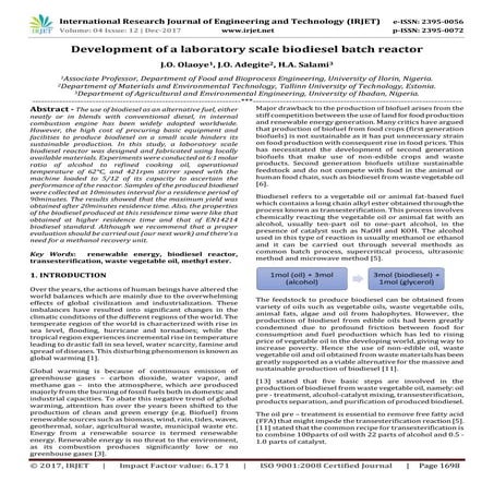 Development of a Laboratory Scale Biodiesel Batch Reactor