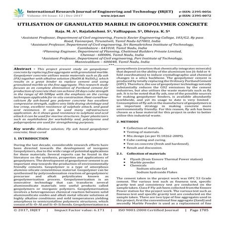 Utilisation of Granulated Marble in Geopolymer Concrete