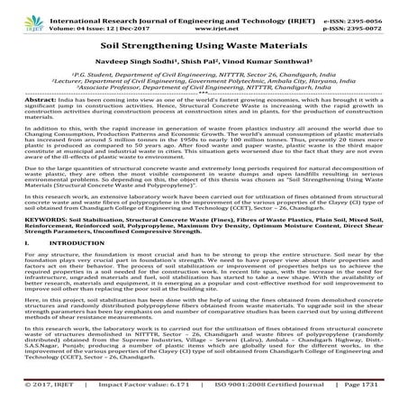 Soil Strengthening using Waste Materials