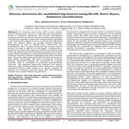 Disease detection for multilabel big dataset using MLAM, Naive Bayes, Adaboos...