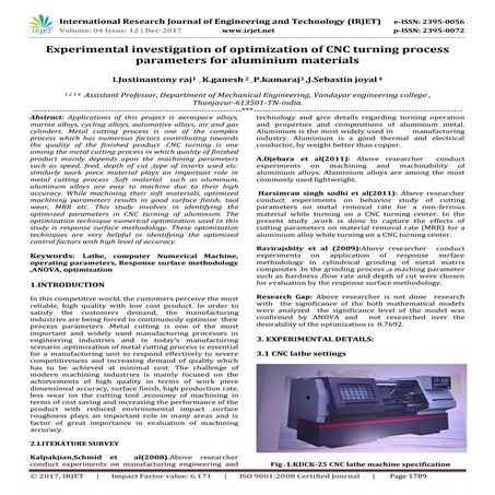 Experimental Investigation of Optimization of CNC Turning Process Parameters ...