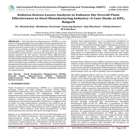 Kobetsu Kaizen Losses Analysis to Enhance the Overall Plant Effectiveness in ...
