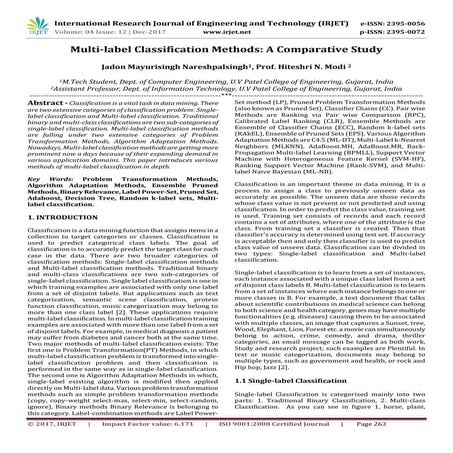 Multi-label Classification Methods: A Comparative Study