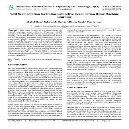 Text Segmentation for Online Subjective Examination using Machine   Learning