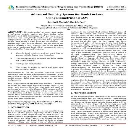 Advanced Security System for Bank Lockers using Biometric and GSM