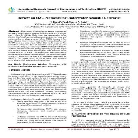 Review on MAC Protocols for underwater acoustic networks