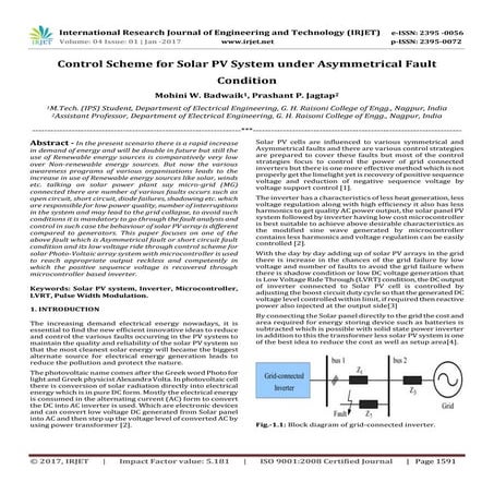 Control Scheme for Solar PV System under Asymmetrical Fault Condition